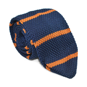Navy Blue Striped Knit Tie