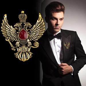 Gold & Ruby Double Eagle Lapel Pin