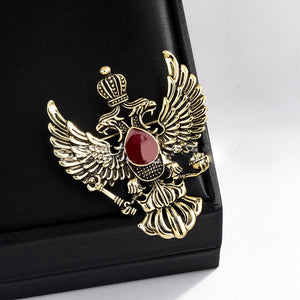 Gold & Ruby Double Eagle Lapel Pin