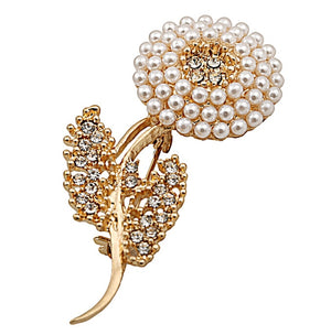Pearl and Golden Crystal Flower Lapel Pin