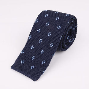Navy blue knit dotted tie