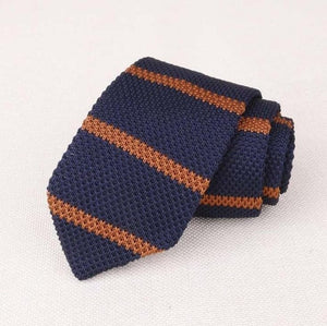 Navy Blue Striped Knit Tie