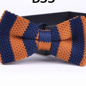 Blue Knit Striped BowTie