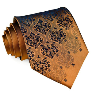 Solid Floral Brown Navy Blue Men Tie